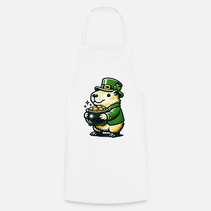 Capybara Lucky Leprechaun Gold Pot Gift Funny - Cooking Apron - white