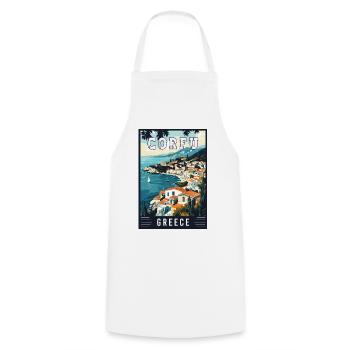 Découvrez le charme de l’île de Corfou en Grèce - Tablier de cuisine - blanc - Devant - AI Model Male 185 dark (185cm)