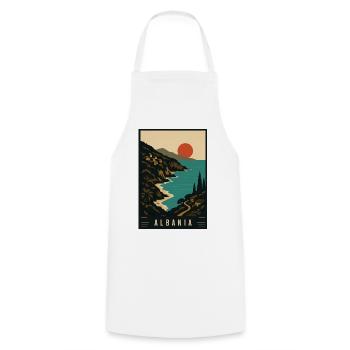 Explorez les plages, les montagnes et l’histoire de l’Albanie - Tablier de cuisine - blanc - Devant - AI Model Male 185 dark (185cm)