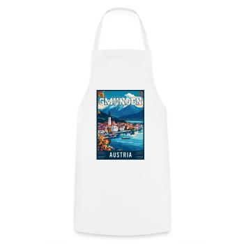 Lakeside View Gmunden in Austria - Travel Art - Cooking Apron - white - Front - AI Model Male 185 dark (185cm)