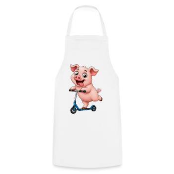 Pig Scooter Scooter Funny Farm Motif - Cooking Apron - white - Front - AI Model Male 185 dark (185cm)