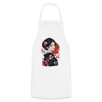 Kirschblüten Kimono Porträt - Kochschürze - Weiß - Vorne - AI Model Male 185 dark (185cm)