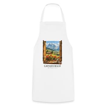 Fensteransicht der Schweizer Alpen Grindelwald - Kochschürze - Weiß - Vorne - AI Model Male 185 dark (185cm)