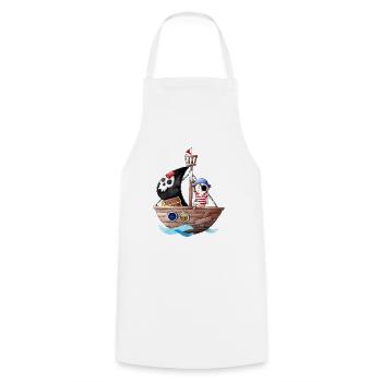 Petit pirate avec son bateau - Tablier de cuisine - blanc - Devant - AI Model Male 185 dark (185cm)