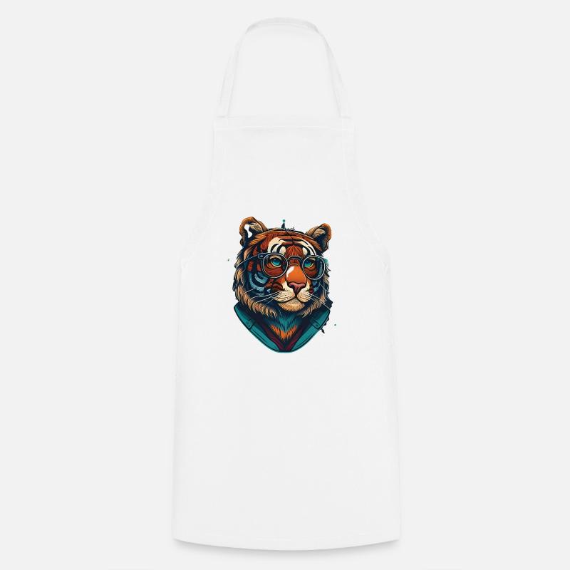 Tiger als Nerd mit Buch - Kochschürze - Weiß