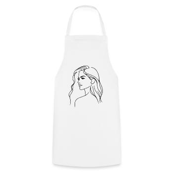 One Line Art – Minimalistische Frauen-Silhouette - Kochschürze - Weiß - Vorne - AI Model Male 185 dark (185cm)