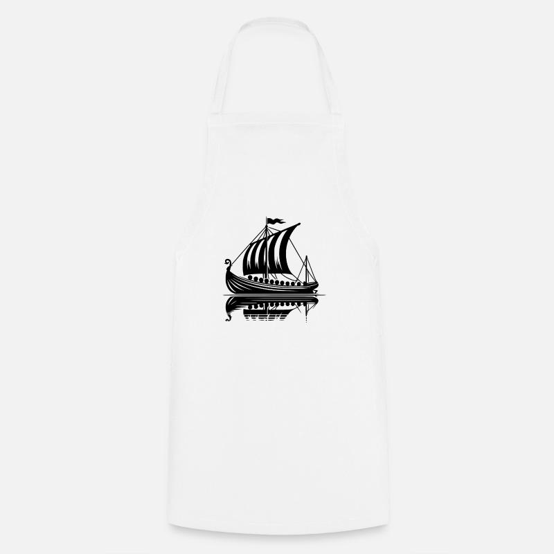 Starkes Wikinger Drachenboot mit Segel - Kochschürze - Weiß