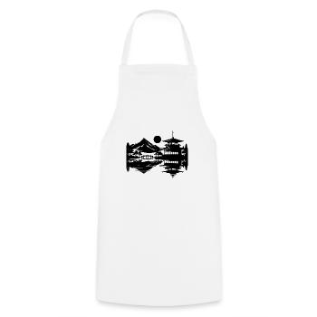 Asian Landscape Silent Japanese Temple - Cooking Apron - white - Front - AI Model Male 185 dark (185cm)