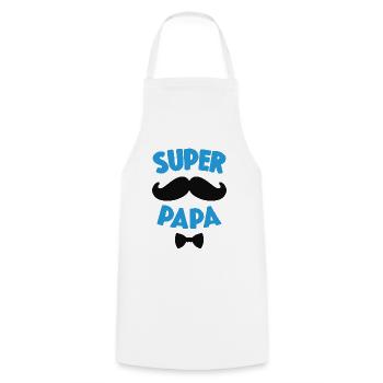 Super Papa Moustache Cadeau Fête Des Pères - Tablier de cuisine - blanc - Devant - AI Model Male 185 dark (185cm)