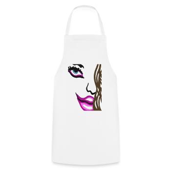 Eyes on face - Art Face with pink lips - Cooking Apron - white - Front - AI Model Male 185 dark (185cm)