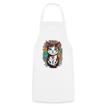 Floral cat - Cooking Apron - white - Front - AI Model Male 185 dark (185cm)