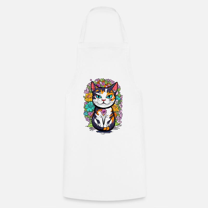 Floral cat - Cooking Apron - white