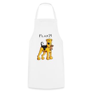 Play Airedale Terrier mit Teddy - Comic - Fun - Kochschürze - Weiß - Vorne - AI Model Male 185 dark (185cm)