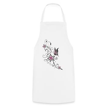Vrille de filigrane avec papillon et fleurs. - Tablier de cuisine - blanc - Devant - AI Model Male 185 dark (185cm)