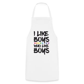 Mois de la fierté LGBTQ - J’aime les garçons qui aiment les garçons - Tablier de cuisine - blanc - Devant - AI Model Male 185 dark (185cm)