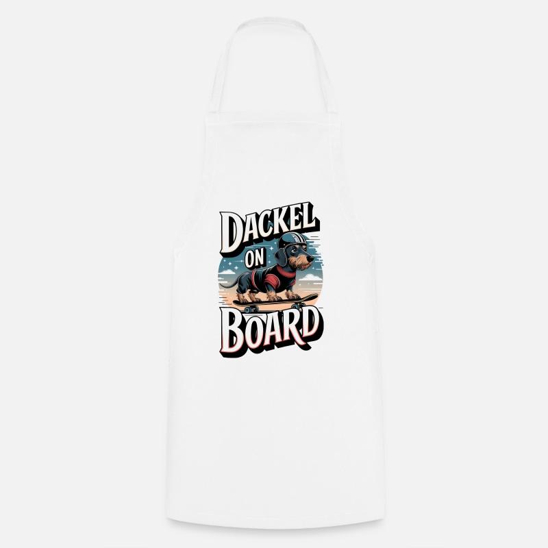 Dachshund on board Wire-haired dachshund on the skateboard - Cooking Apron - white