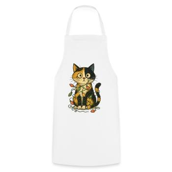 Chat dans les lumières de Noël - Tablier de cuisine - blanc - Devant - AI Model Male 185 dark (185cm)