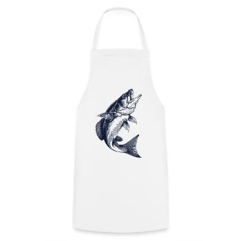 Perchoir sauteur | Motif de pêcheur vintage - Tablier de cuisine - blanc - Devant - AI Model Male 185 dark (185cm)