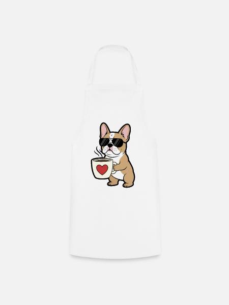 Bulldogge Hund Kaffee Comic - Kochschürze - Weiß