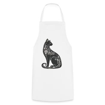 Night Cat Floral Elegance - Cooking Apron - white - Front - AI Model Male 185 dark (185cm)