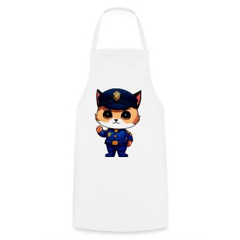 Cat Policeman - Cooking Apron - white - Front - AI Model Male 185 dark (185cm)