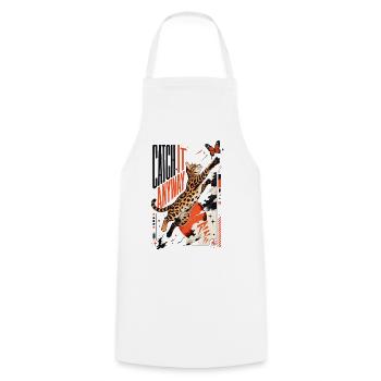Catch It Anyway – Dynamic Bengal Cat Jump - Cooking Apron - white - Front - AI Model Male 185 dark (185cm)