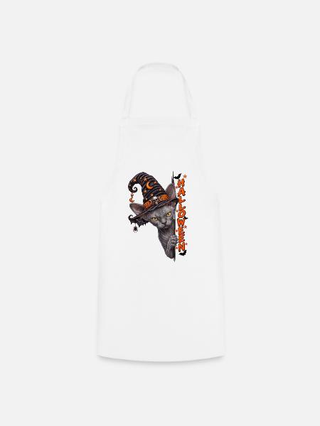 Sphinx Katze Hexenhut Halloween Design - Kochschürze - Weiß