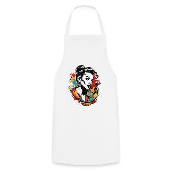 Rockabilly / Pin-up Girl / Frauenpower / 50er - Kochschürze - Weiß - Vorne - AI Model Male 185 dark (185cm)