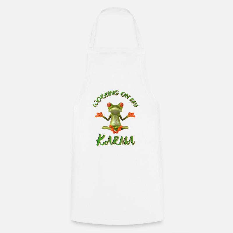 slogan humor frog "working on my Karma" - Cooking Apron - white