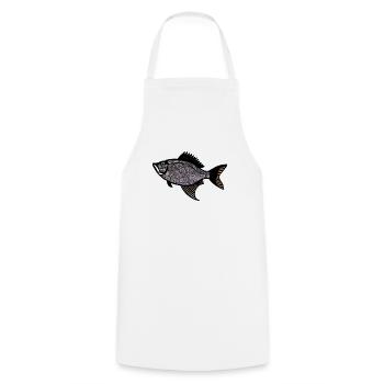 Roter Trommler Fisch (Redfish) - Kochschürze - Weiß - Vorne - AI Model Male 185 dark (185cm)