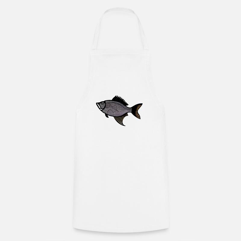 Roter Trommler Fisch (Redfish) - Kochschürze - Weiß