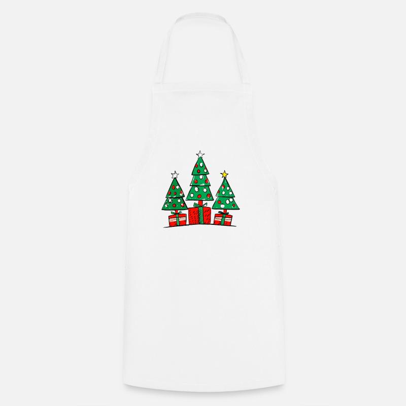 Three Christmas Trees and Gifts - Cooking Apron - white