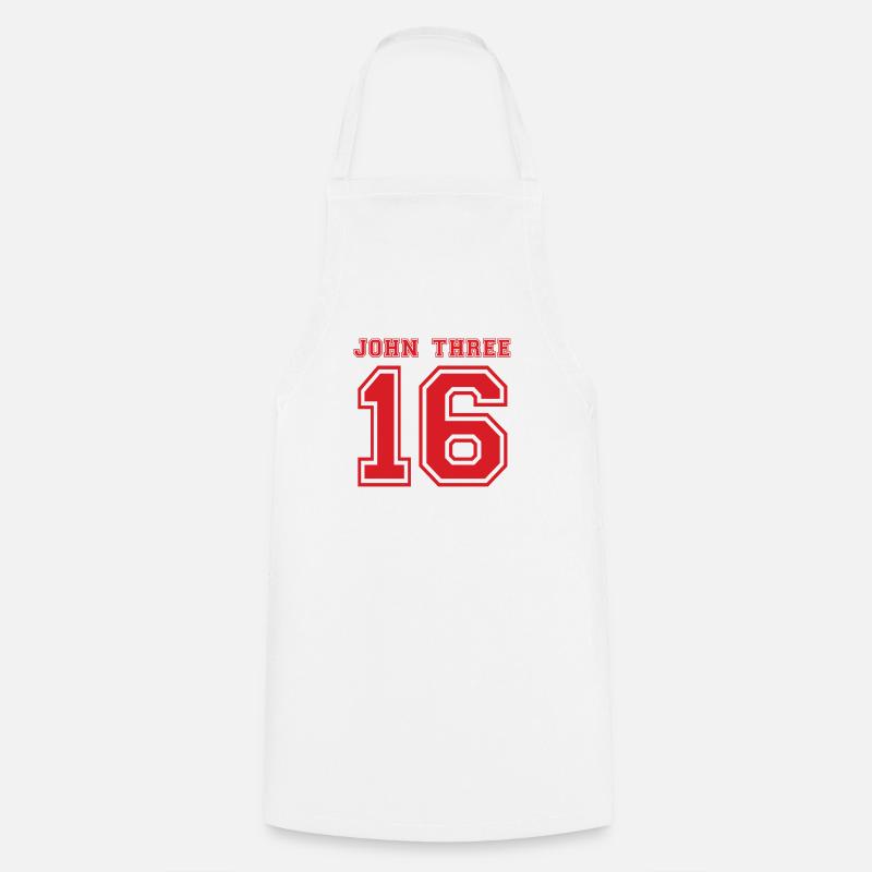 John Thre 16 red - John 3:16 saying - Cooking Apron - white