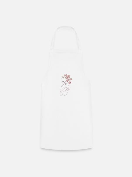 Minimal line art woman with flowers bouquet I - Cooking Apron - white