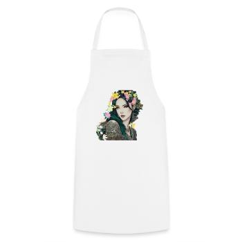 floral wreath,anime, green eyes, woman, mystical - Cooking Apron - white - Front - AI Model Male 185 dark (185cm)