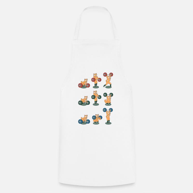 Weightlifter Fox: Clean&Jerk, Snatch, Thruster - Cooking Apron - white