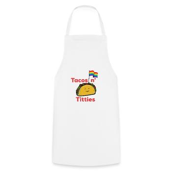 Tacos and titties funny saying LGBTQ Taco - Cooking Apron - white - Front - AI Model Male 185 dark (185cm)