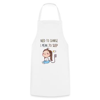I Need To Charge I Mean To Sleep. Sleeping Girl. - Cooking Apron - white - Front - AI Model Male 185 dark (185cm)