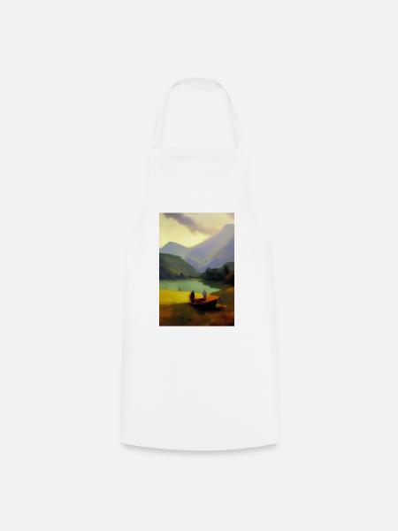 Landschaft mit See, Boot und Berge - Kochschürze - Weiß
