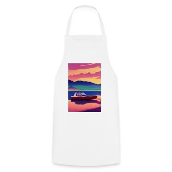 Landscape with lake, boat and mountains - Cooking Apron - white - Front - AI Model Male 185 dark (185cm)