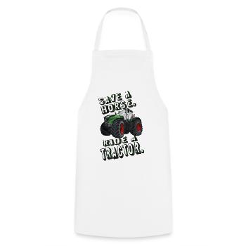 Save a horse, ride a tractor! Farm, Farmer - Cooking Apron - white - Front - AI Model Male 185 dark (185cm)