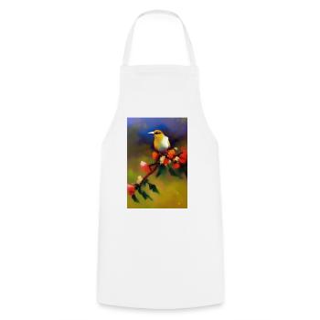 Oiseau sur branche avec des fleurs colorées - Tablier de cuisine - blanc - Devant - AI Model Male 185 dark (185cm)