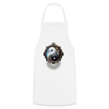 Élégant signe yin yang de style steampunk. - Tablier de cuisine - blanc - Devant - AI Model Male 185 dark (185cm)