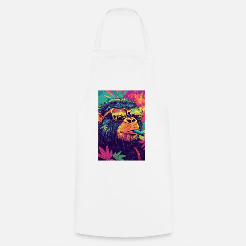 Singe psychédélique avec des lunettes de soleil - Tablier de cuisine - blanc
