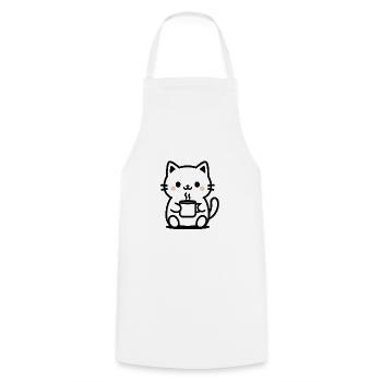 Cute Cat with Coffee Design - Cooking Apron - white - Front - AI Model Male 185 dark (185cm)