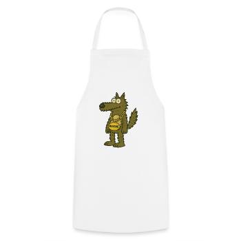 Cooler Cartoon-Wolf mit Goldkette – "WOLFGANG" - Kochschürze - Weiß - Vorne - AI Model Male 185 dark (185cm)