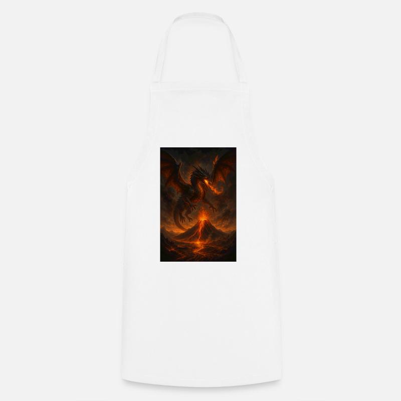 Feuerdrache über Vulkanlandschaft - Kochschürze - Weiß
