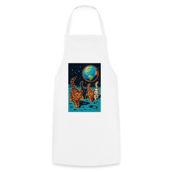 Cosmic Cats Lunar Adventure, Cats on the Moon - Cooking Apron - white - Front - AI Model Male 185 dark (185cm)