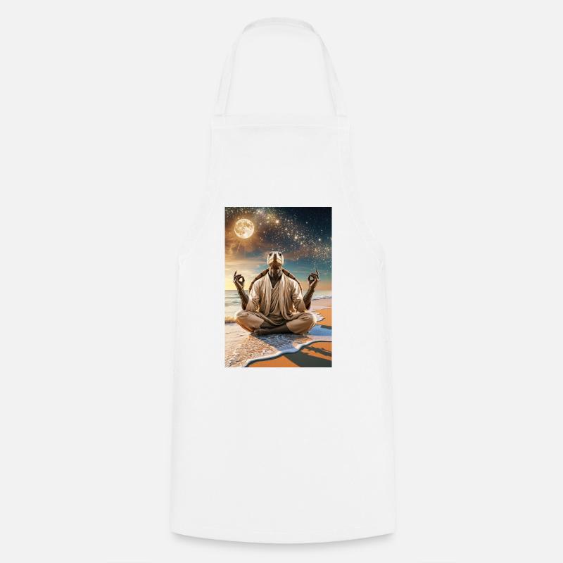 Humanoid Turtle Meditating Under the Moon - Cooking Apron - white