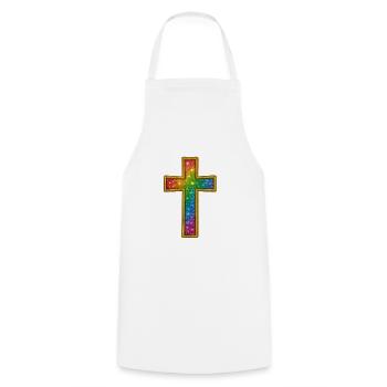 Jesus Christ | Colorful Glitter Cross Design - Cooking Apron - white - Front - AI Model Male 185 dark (185cm)